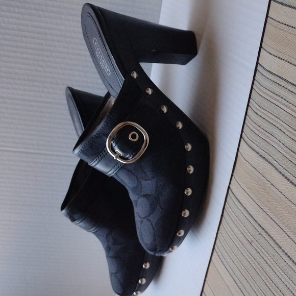 Coach Black Fabric and Leather Mules with Chunky Heel 9.5 - Picture 3 of 12